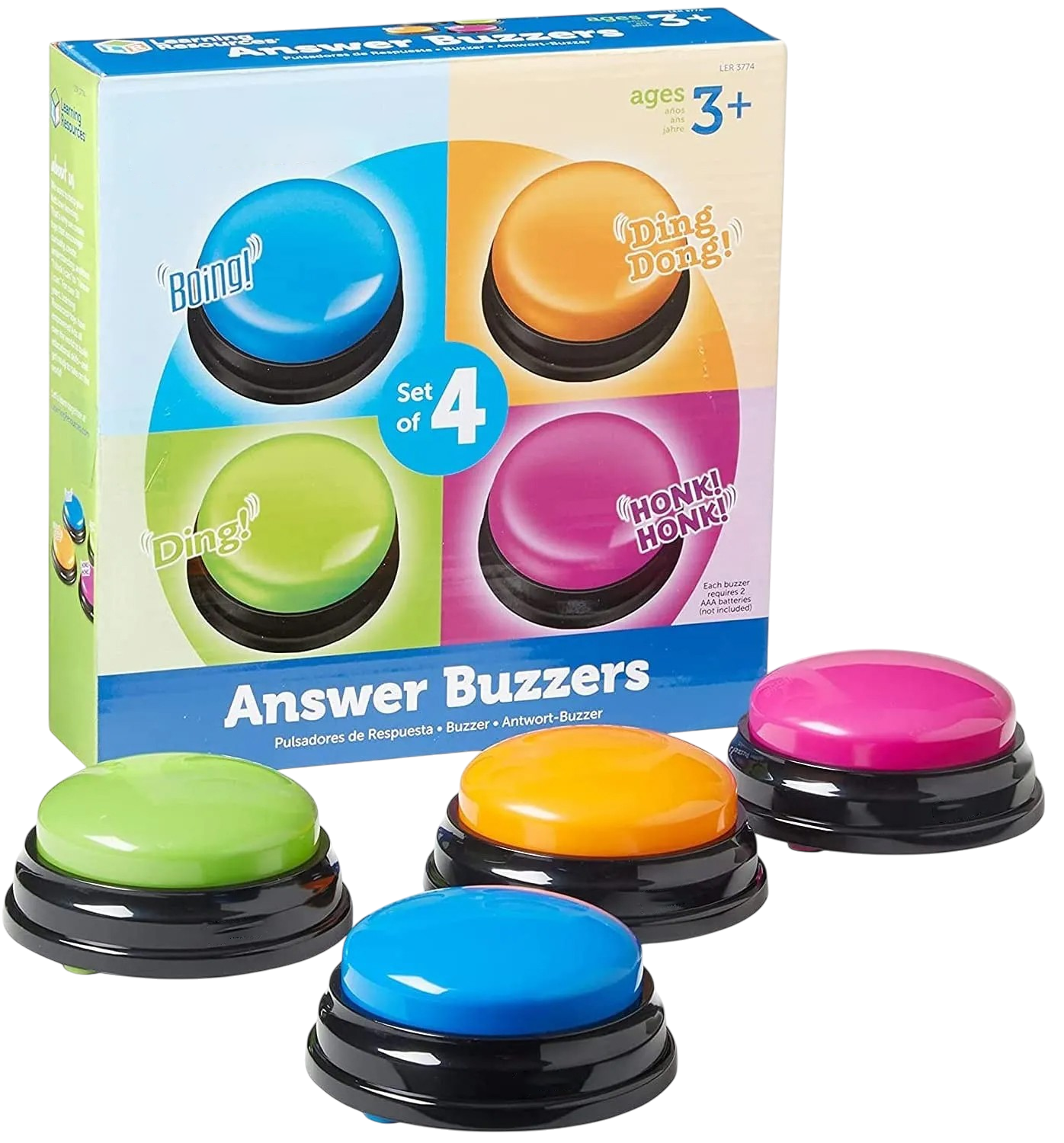 Learning Game Show Buzzers Set of 4 Colorful Pre-Recorded Sounds