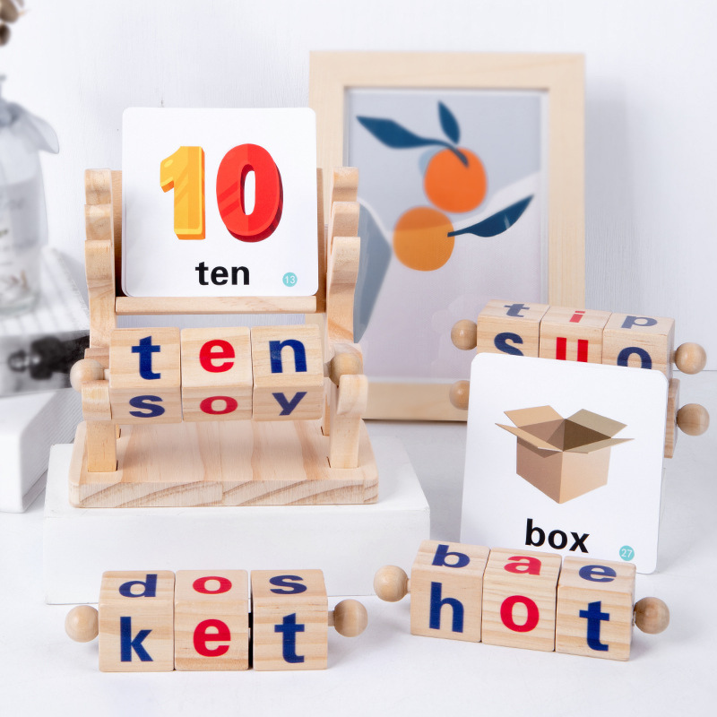 Interactive Wooden Word Game Set, 40 Spelling Cards for Early Practice