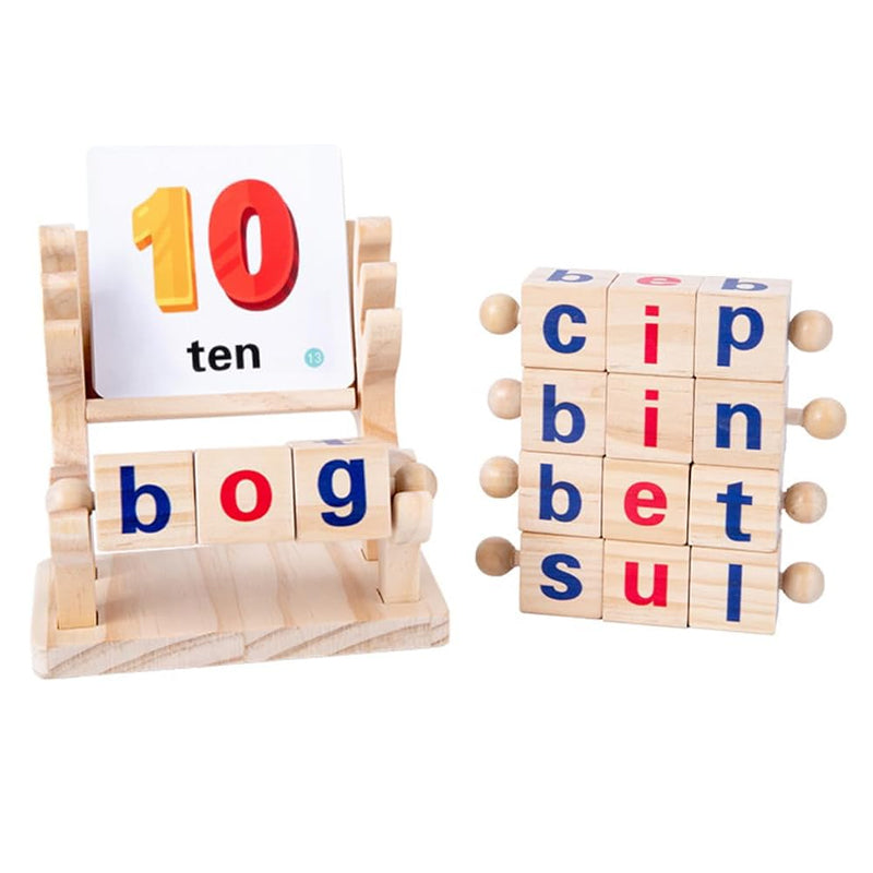 Interactive Wooden Word Game Set, 40 Spelling Cards for Early Practice