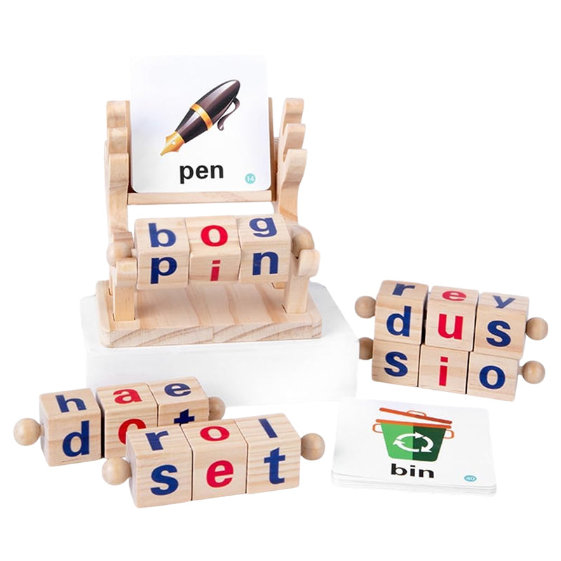 Interactive Wooden Word Game Set, 40 Spelling Cards for Early Practice