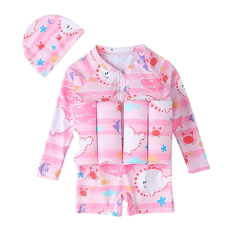 Children's Swimsuit with Removable Floats, One-Piece Rash Guard