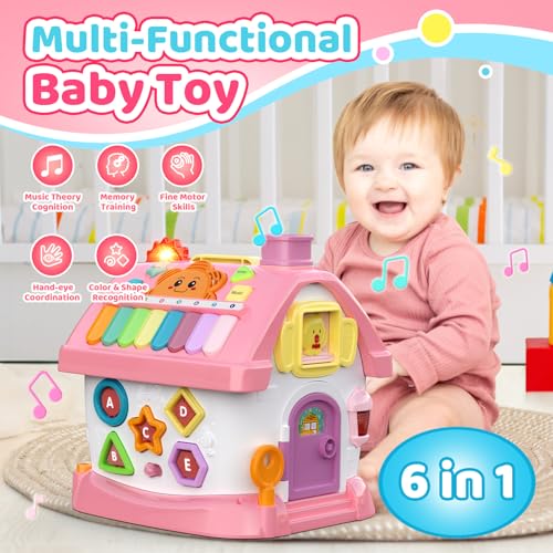 Montessori Activity House with Piano, Car Track, Clock and Shape Sorter