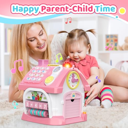 Montessori Activity House with Piano, Car Track, Clock and Shape Sorter