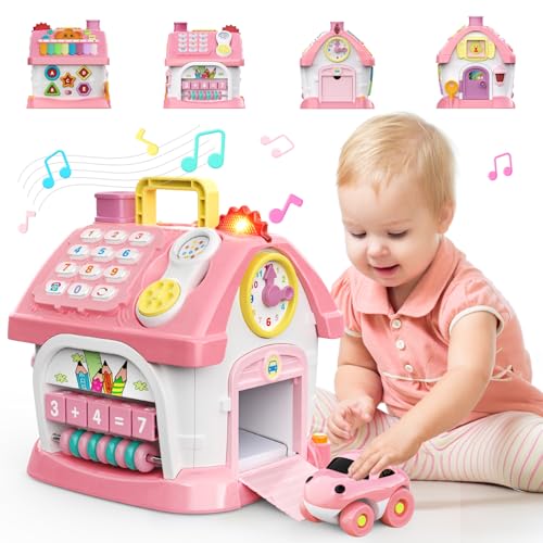 Montessori Activity House with Piano, Car Track, Clock and Shape Sorter