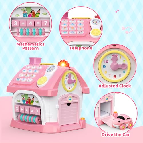 Montessori Activity House with Piano, Car Track, Clock and Shape Sorter