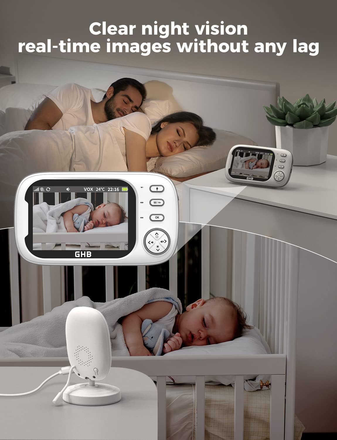 Baby Monitor with 3.5” LCD, Dual Cameras, Temperature Sensor