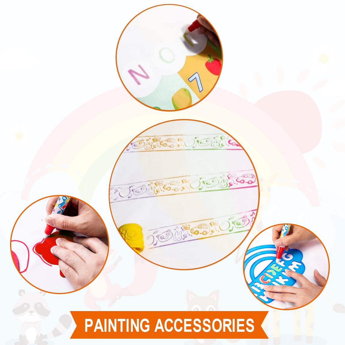 Magic Water Drawing Mat 32.7x20.5in. with 20 Accessories, Stamps, Pens