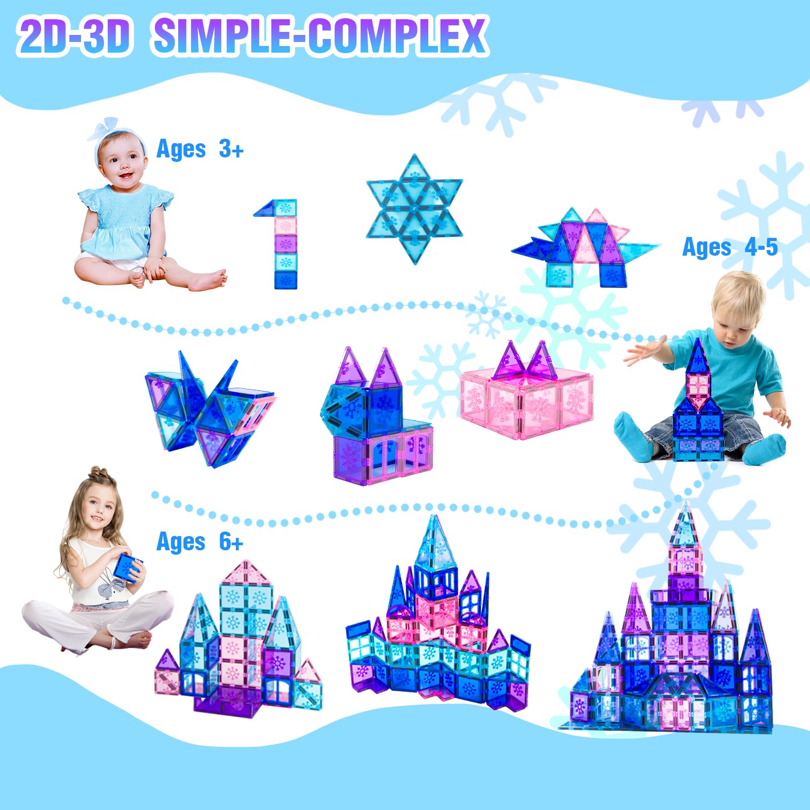 Magnetic Tiles Set 100PCS, Girls Building Blocks Toy 3D Castle