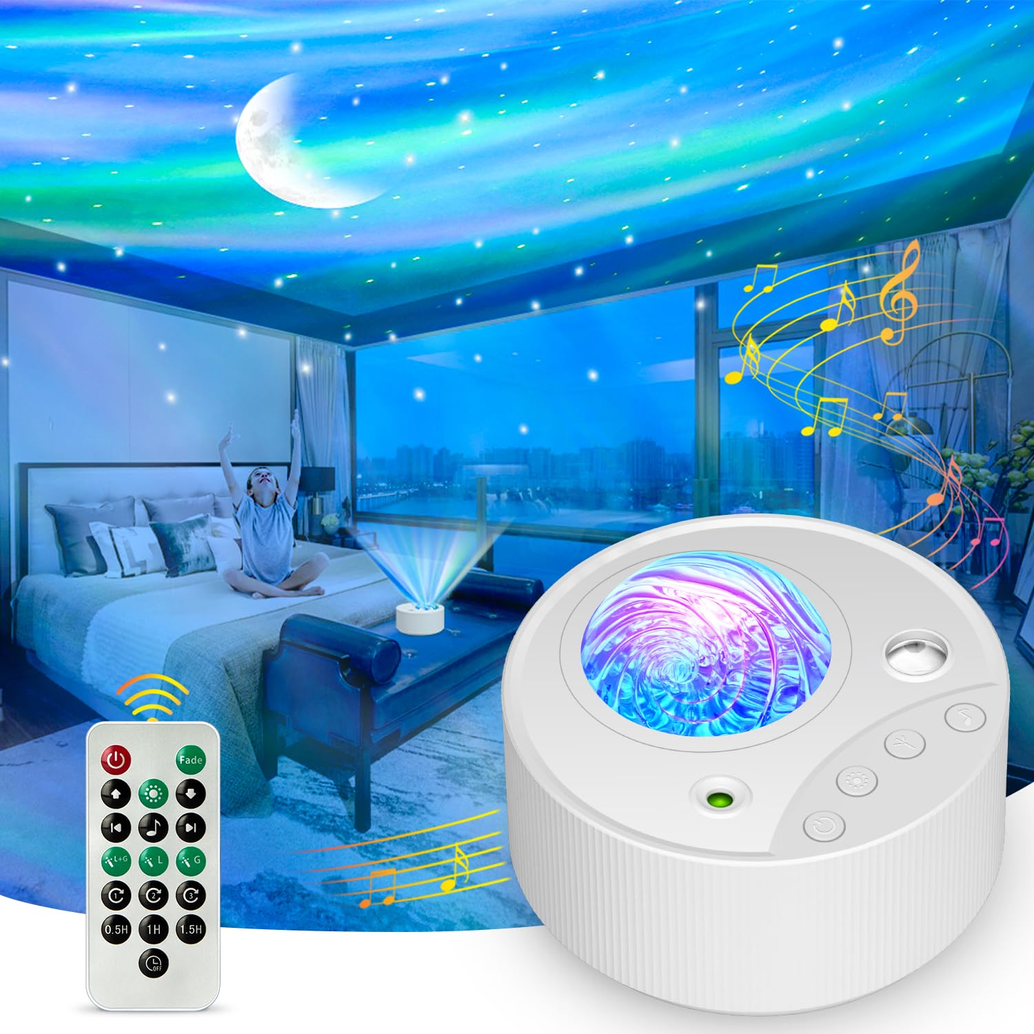 Starry Sky Projector with 14 Light Modes & White Noise for Bedroom