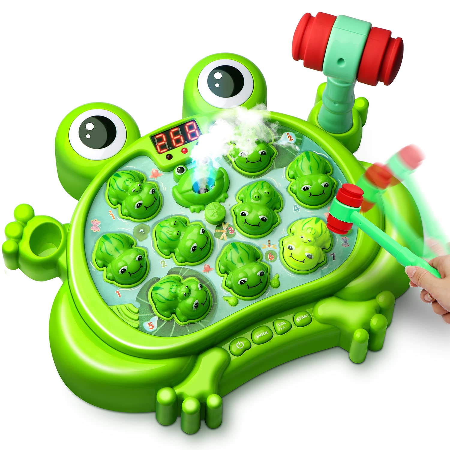 Interactive Frog Hammer Toy Light-Up, Spraying, Musical Game