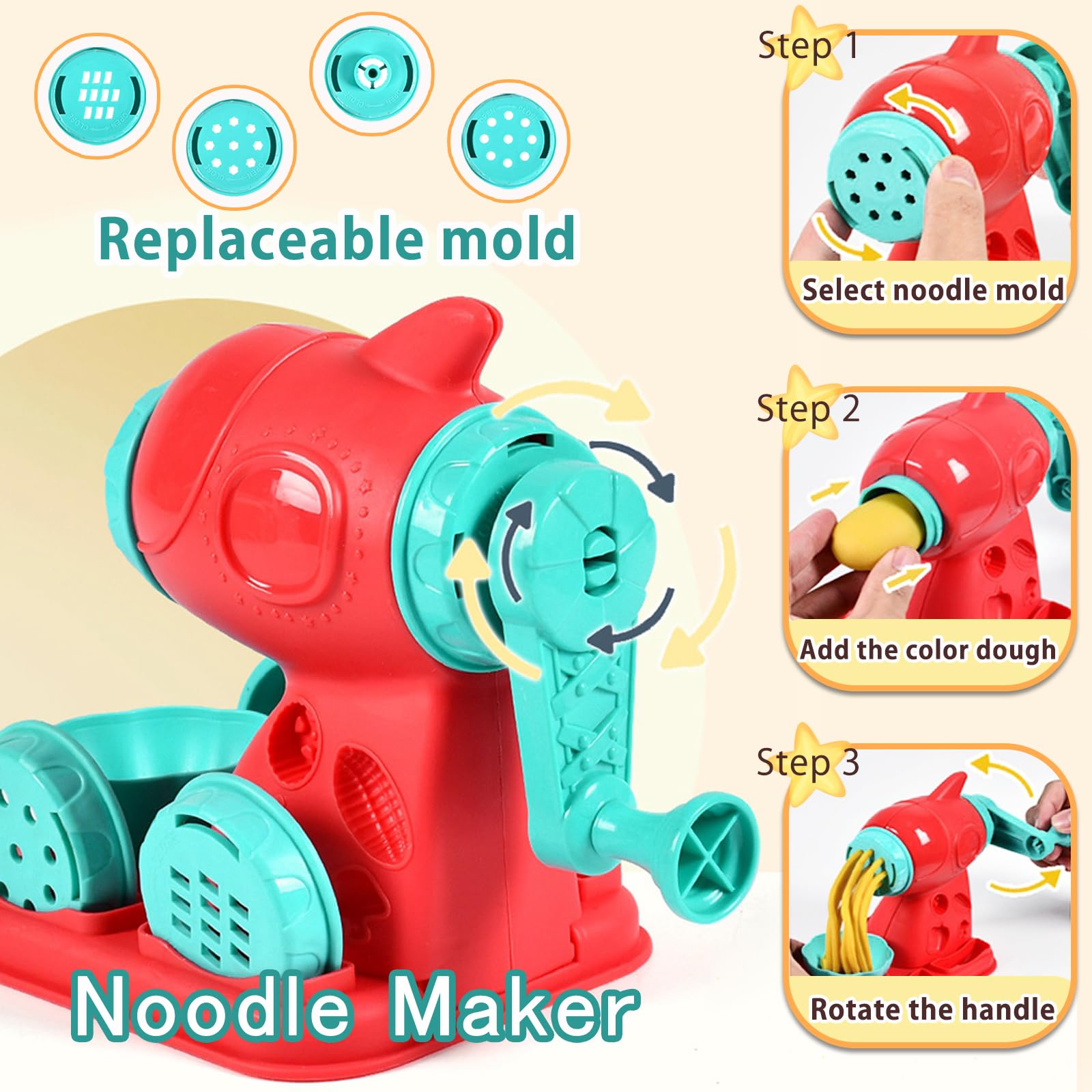 3 in 1 Dough Kitchen Toy Set, Ice Cream Noodle Hamburger Maker Kit
