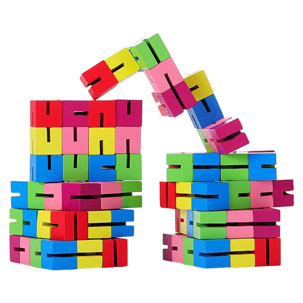 9-Pieces Wooden Twist Blocks – Flexible & Stackable Fidget Puzzle