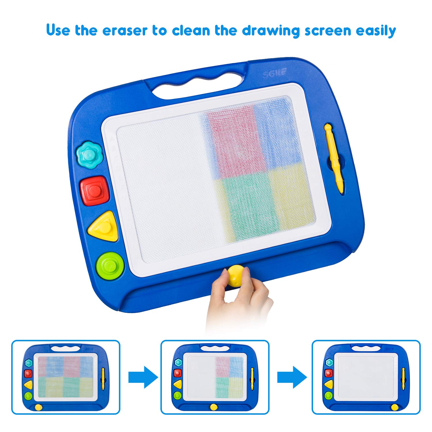 Magnetic Drawing Board for Toddlers 4-Color Pad with Stamps 10x8in