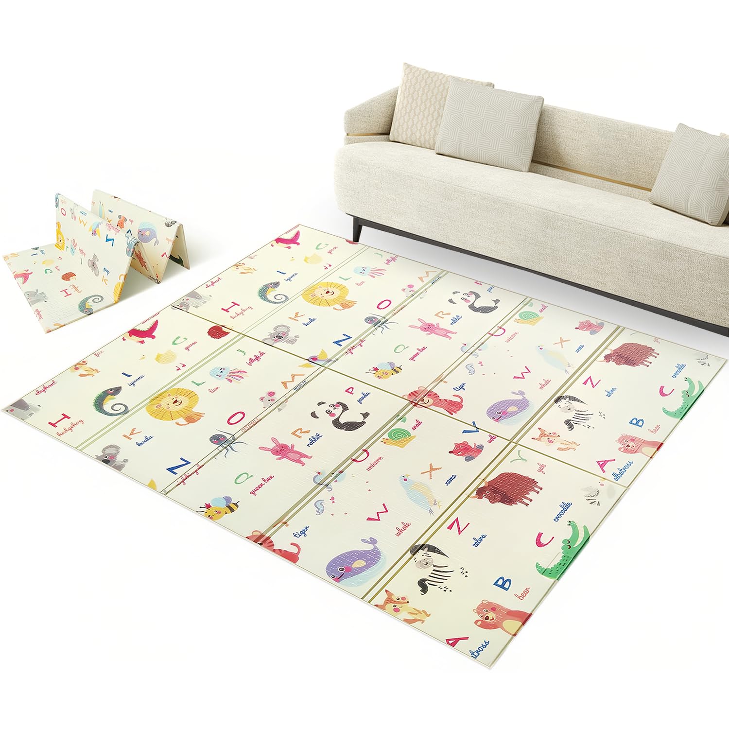 Foldable Baby Play Mat with Reversible Prints and Waterproof Surface