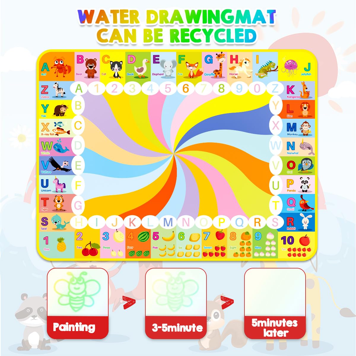 Magic Water Drawing Mat 32.7x20.5in. with 20 Accessories, Stamps, Pens