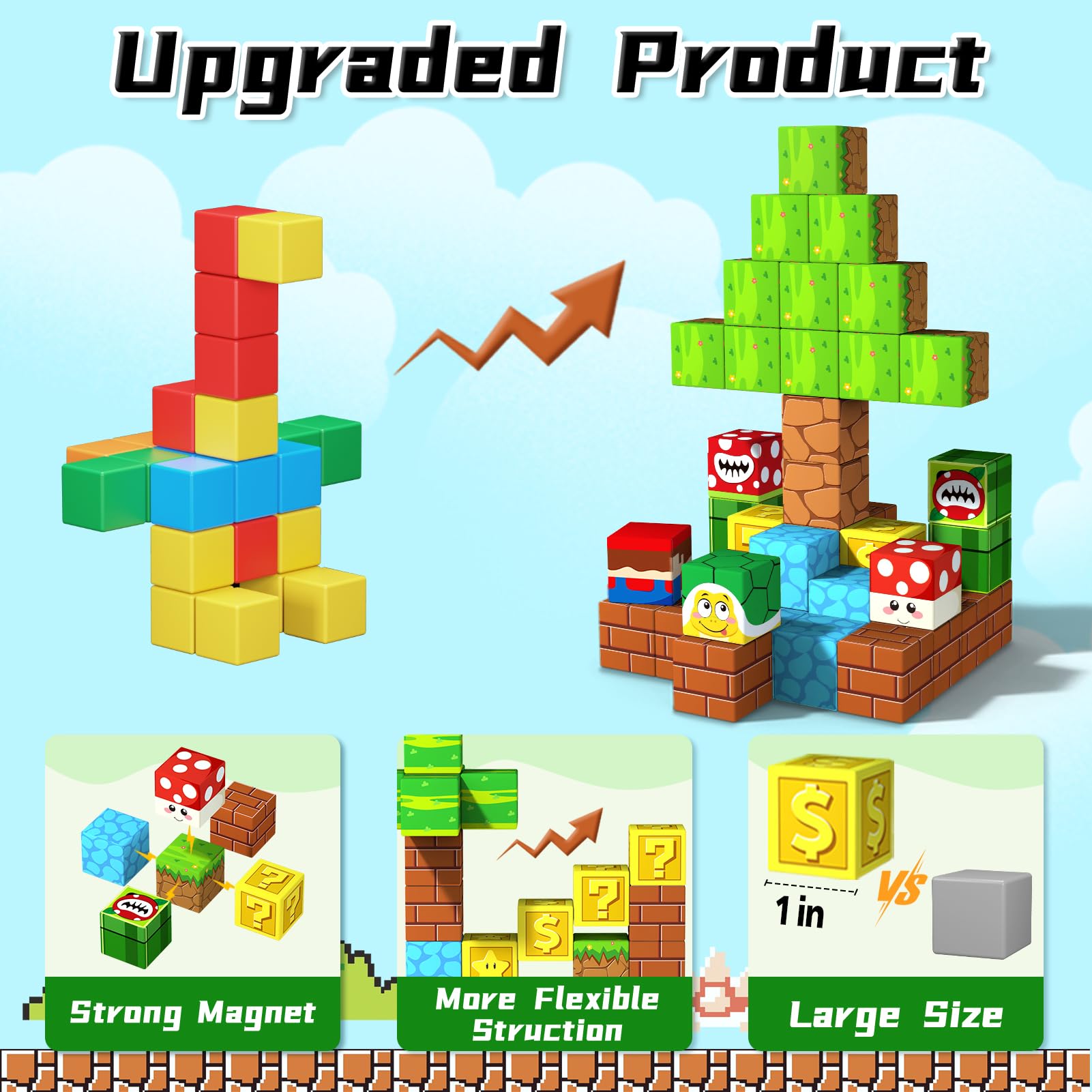 54 Magnetic Cubes with Game Pieces, STEM Building Toy for Kids 3+