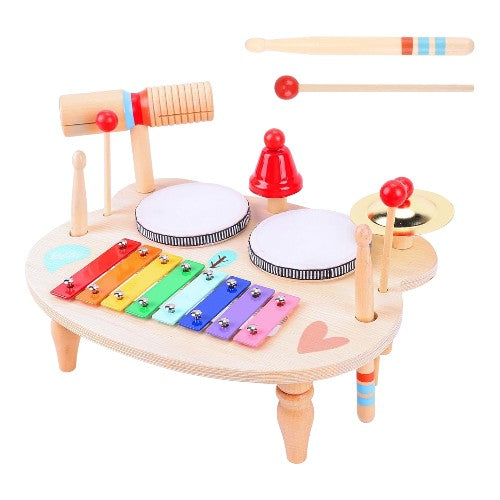 Toddler Drum & Xylophone Set 10-in-1 Wooden Percussion Kit for Kids