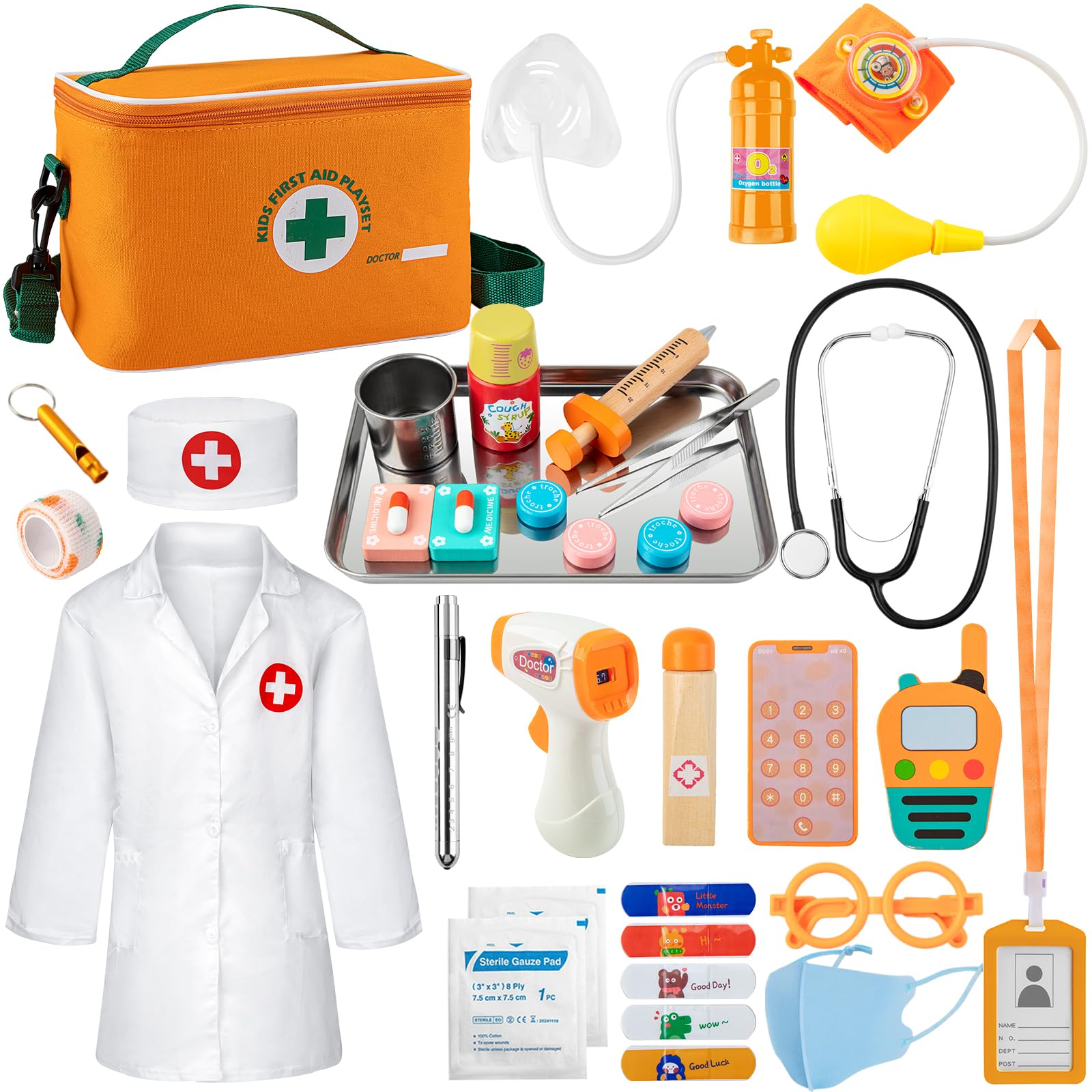 34-Piece Doctor Kit with Real Stethoscope and Storage Bag for Kids