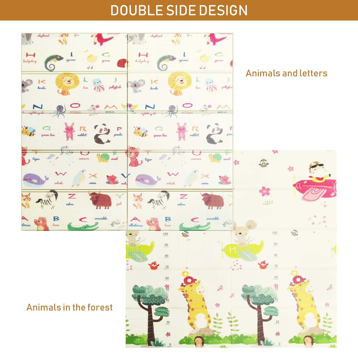 Foldable Baby Play Mat with Reversible Prints and Waterproof Surface