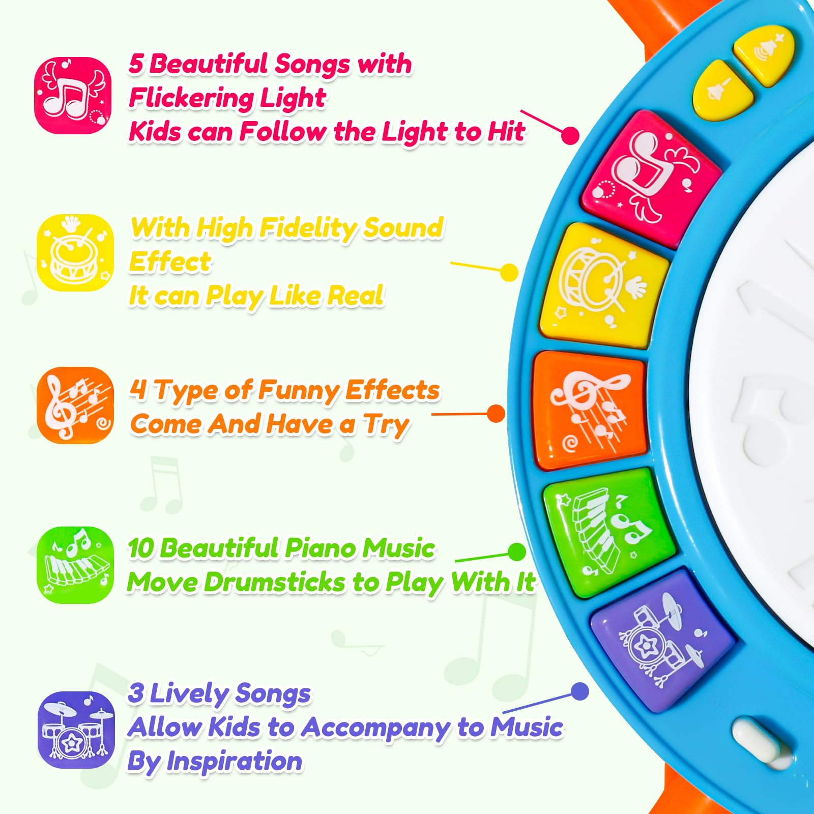 Baby Drum Set Toy 3-in-1 Musical Instrument with Lights & Sound