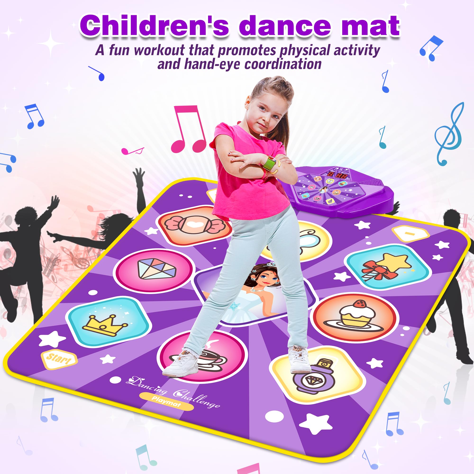 Light-Up Dance Mat for Kids Musical Step Game with 9 Patterns 5 Modes