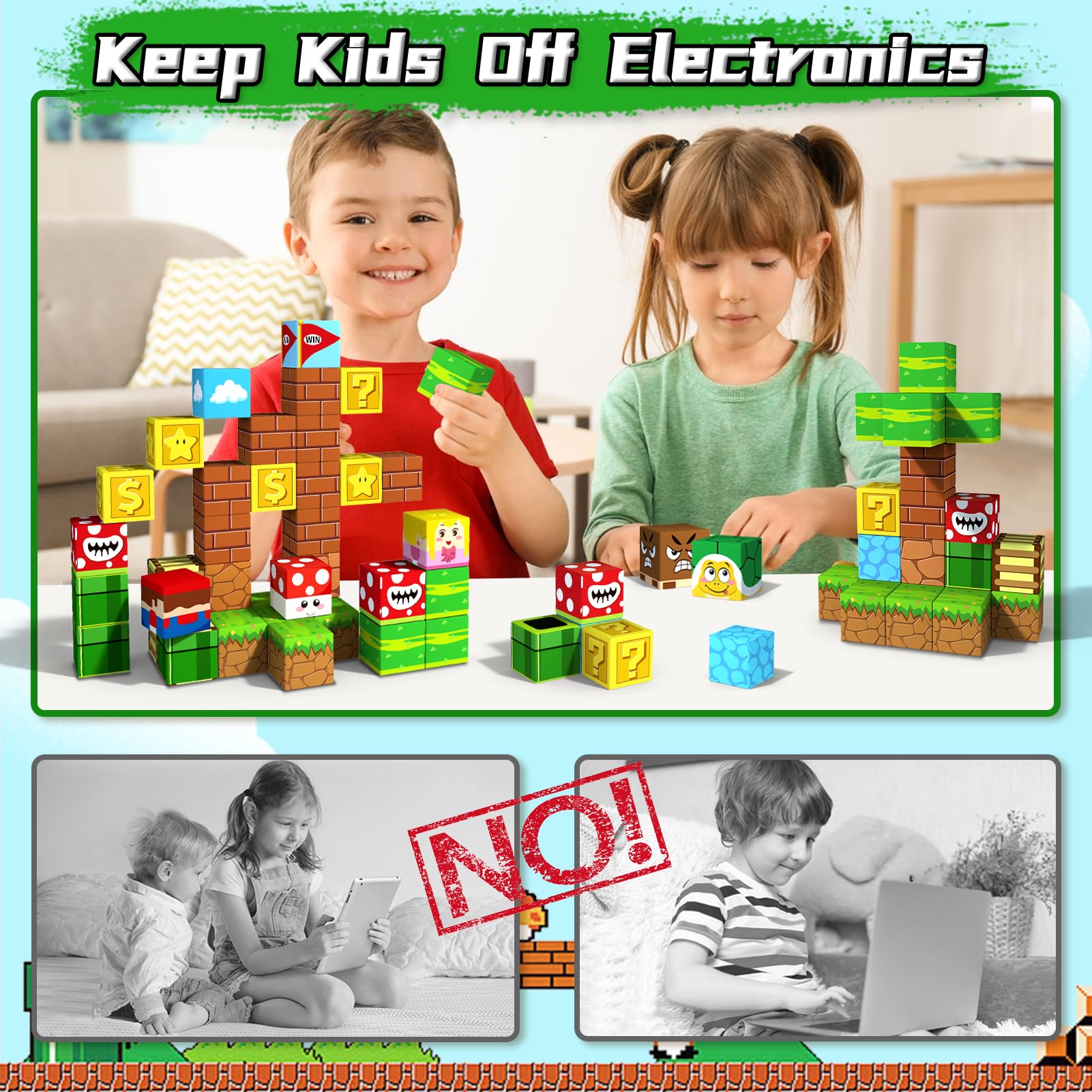 54 Magnetic Cubes with Game Pieces, STEM Building Toy for Kids 3+