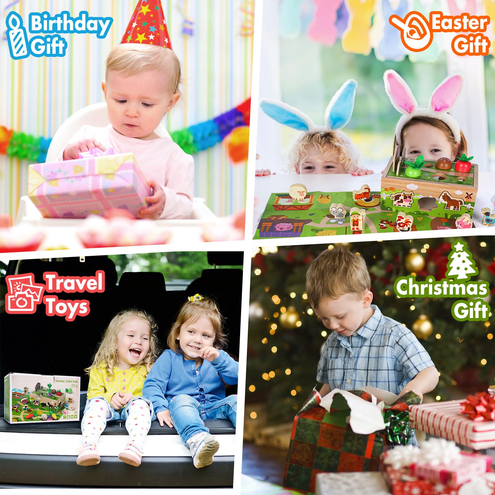 Montessori Carrot Toy with Animals, Storage, Shapes & Sorting