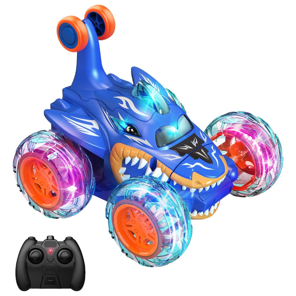 Shark RC Stunt Car – 360° Spins, LED Wheels, 2.4GHz Remote