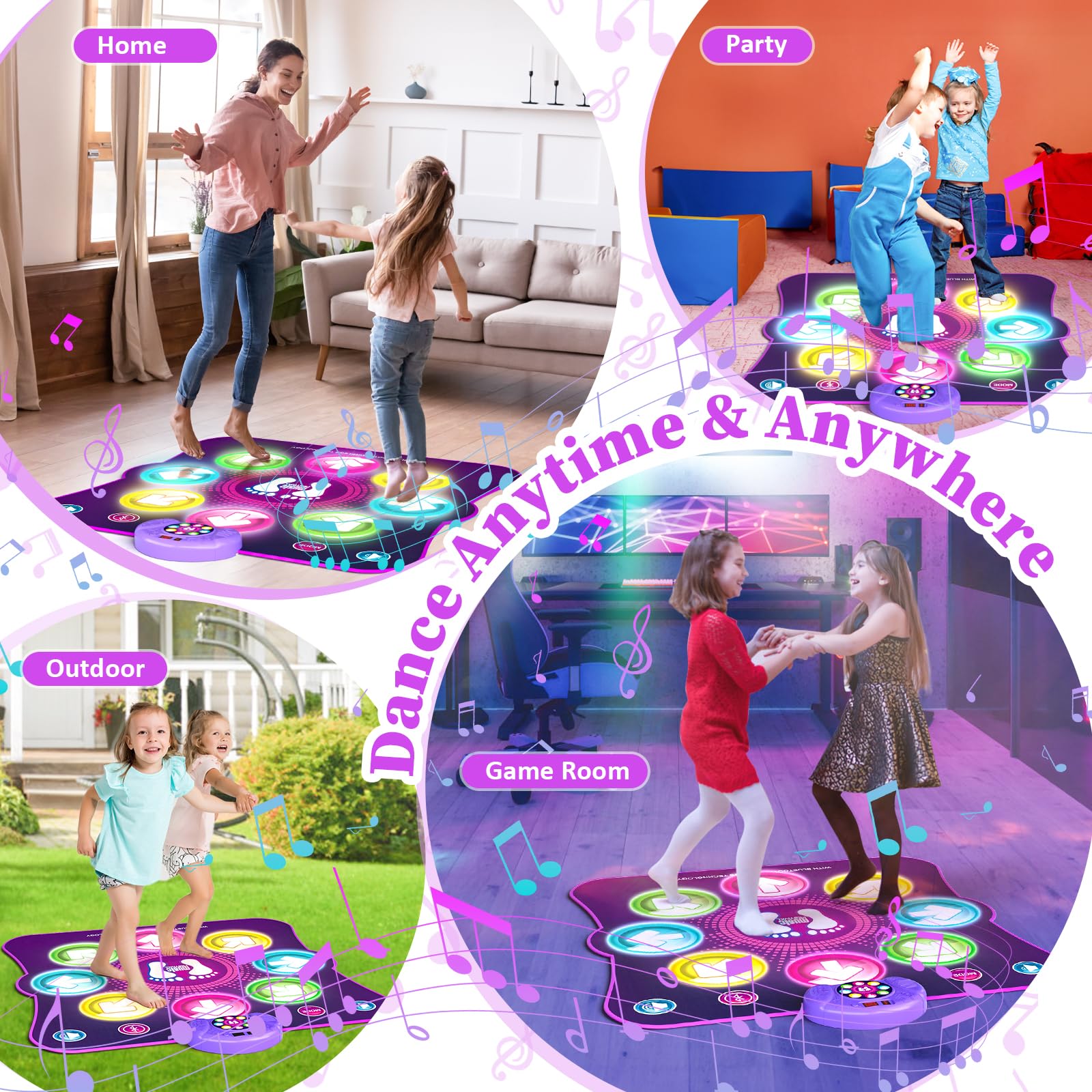 Light-Up Dance Mat for Kids, Bluetooth Music, Rechargeable Game Pad