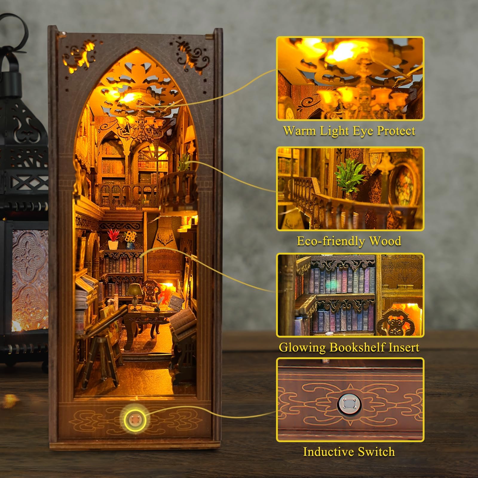 Book Nook Miniature Library Kit with Sensor Light, DIY for Bookshelf