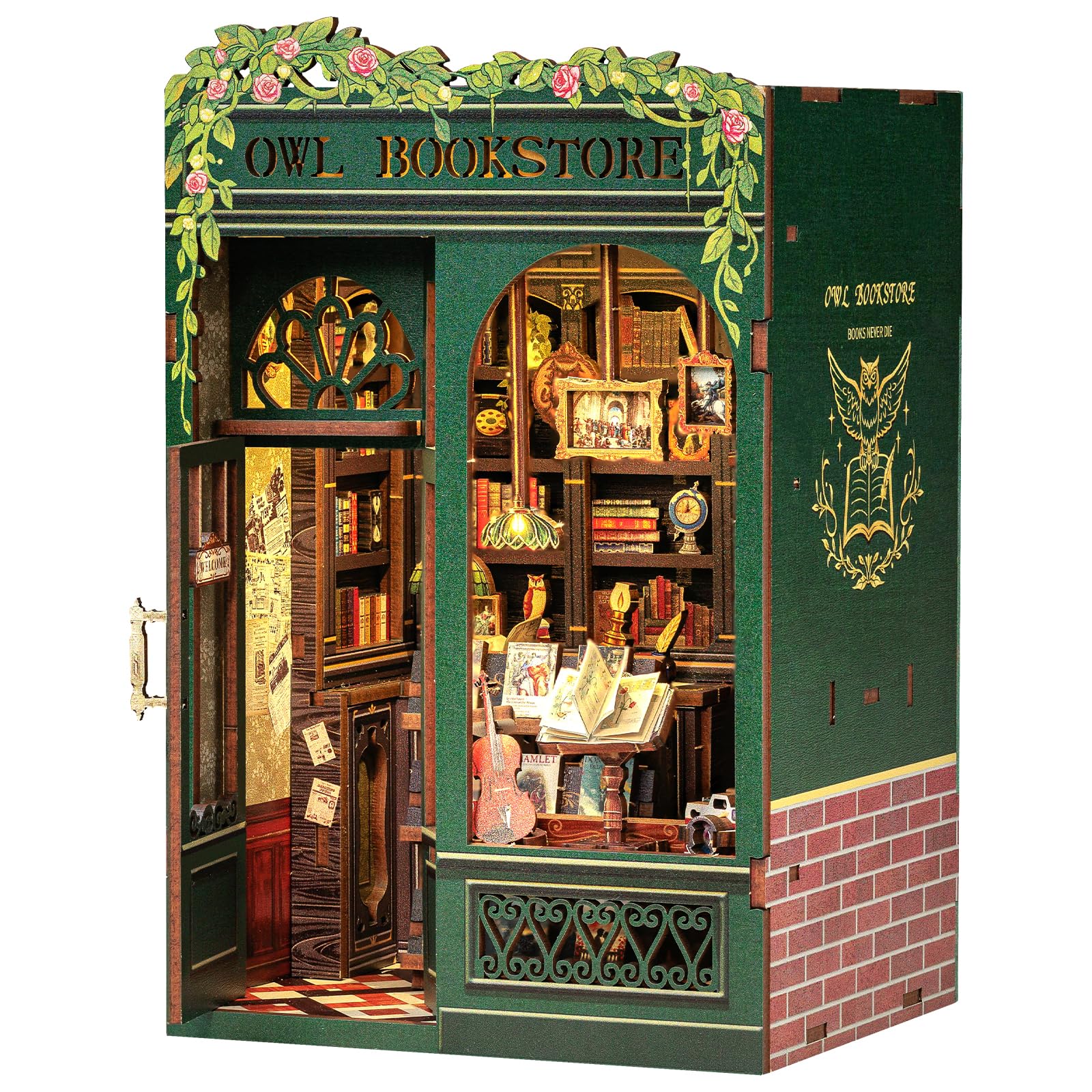 DIY Book Nook Kit with LED, Wooden Miniature Bookstore Craft Set