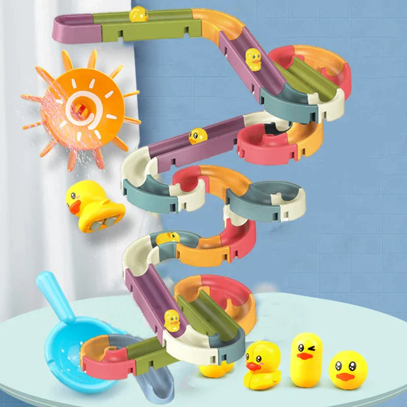 Toddler Bath Toy Duck Waterslide Set 34 Pieces & Customizable