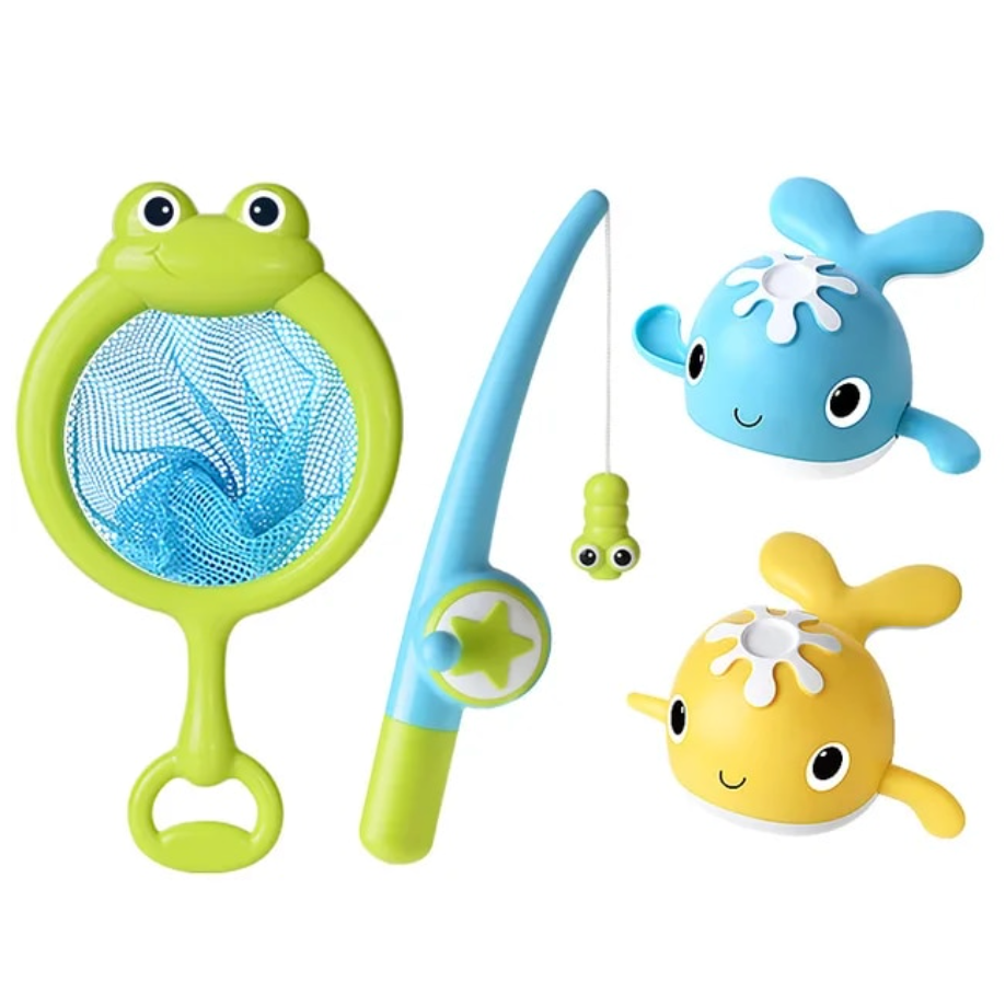 Light-Up Sea Animals Bath Toy Set With Net And Fishing Rod Toddlers