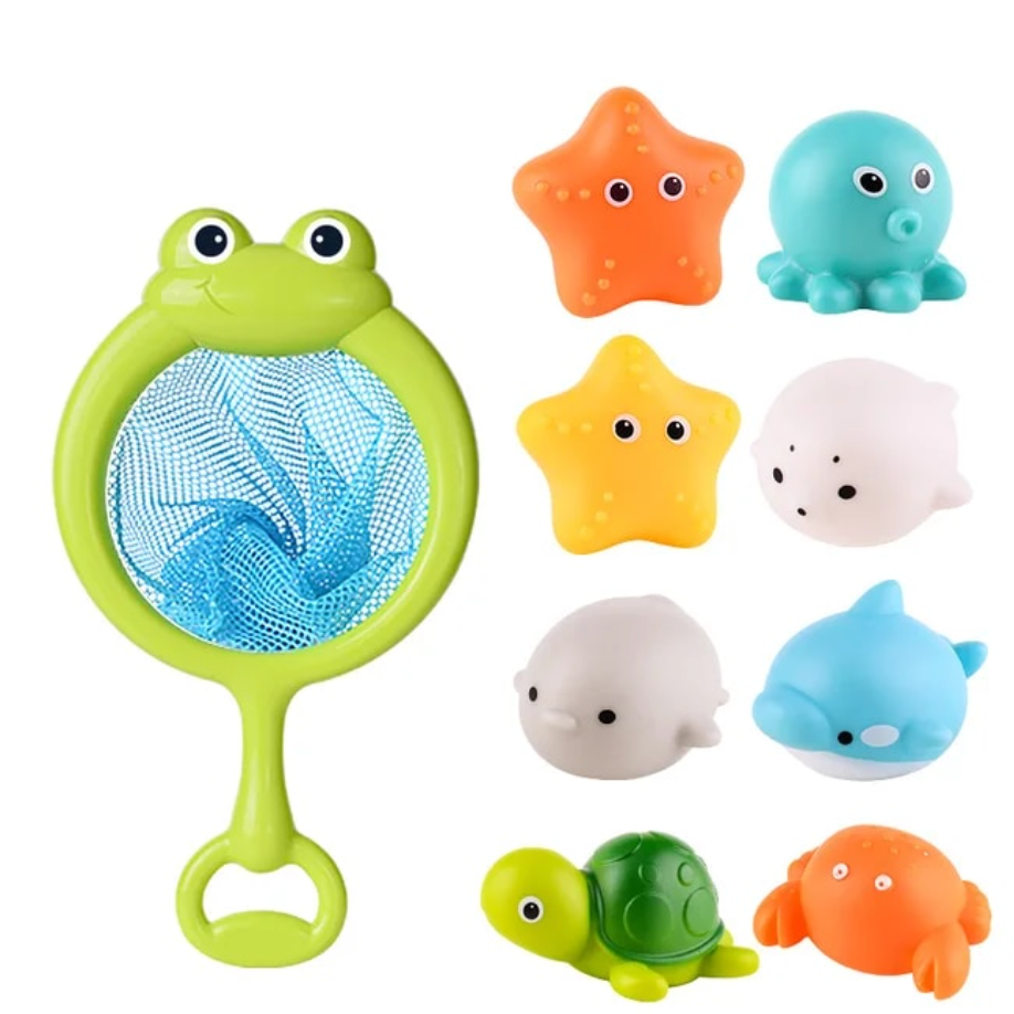 Light-Up Sea Animals Bath Toy Set With Net And Fishing Rod Toddlers