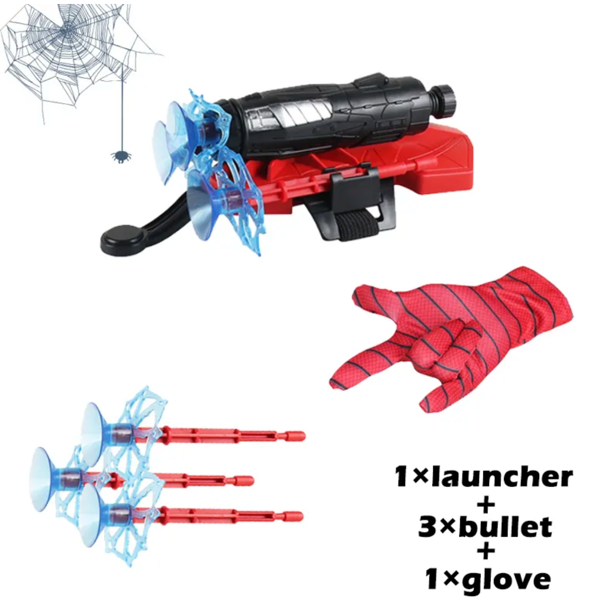Spider Web Launcher Glove with Suction Darts and Pull Rope Mechanism