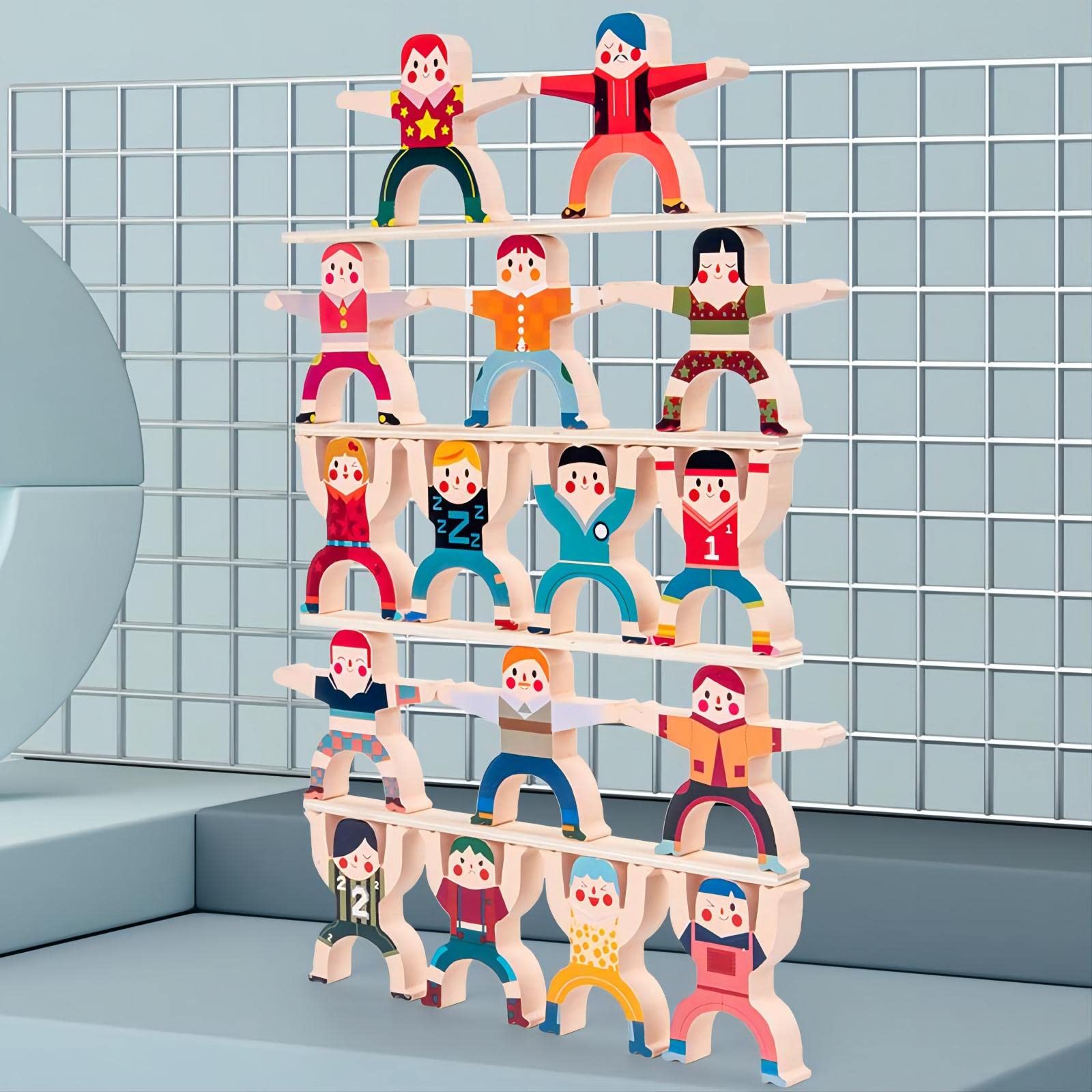 16-Piece Wooden Stacking Balance Game for Toddlers & Kids 3+