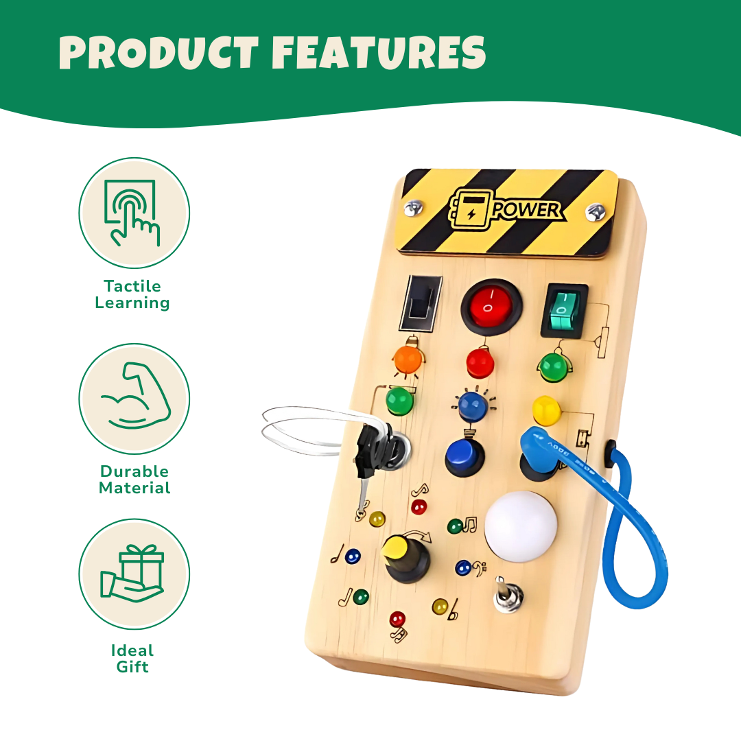 Montessori Busy Board with LED Lights and Switches for Toddlers