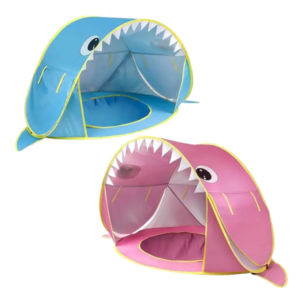 Shark Head Design Baby Beach Tent with Water Pool, Blue & Pink