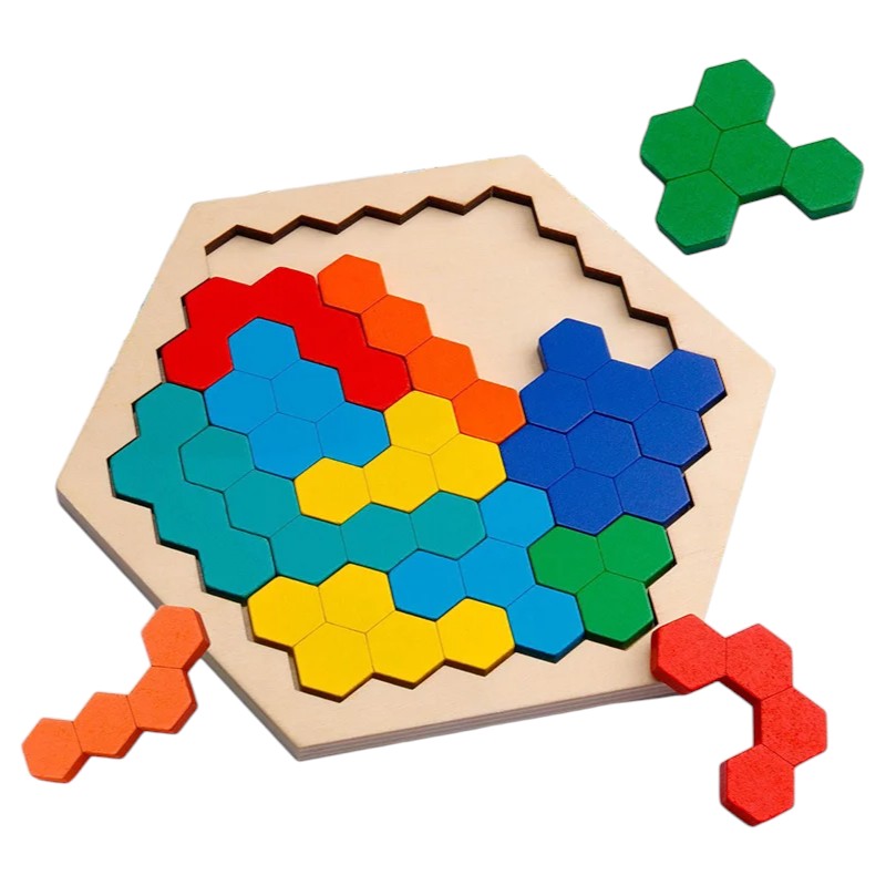 Hexagon Tangram Puzzle Wooden Logic & Spatial Game