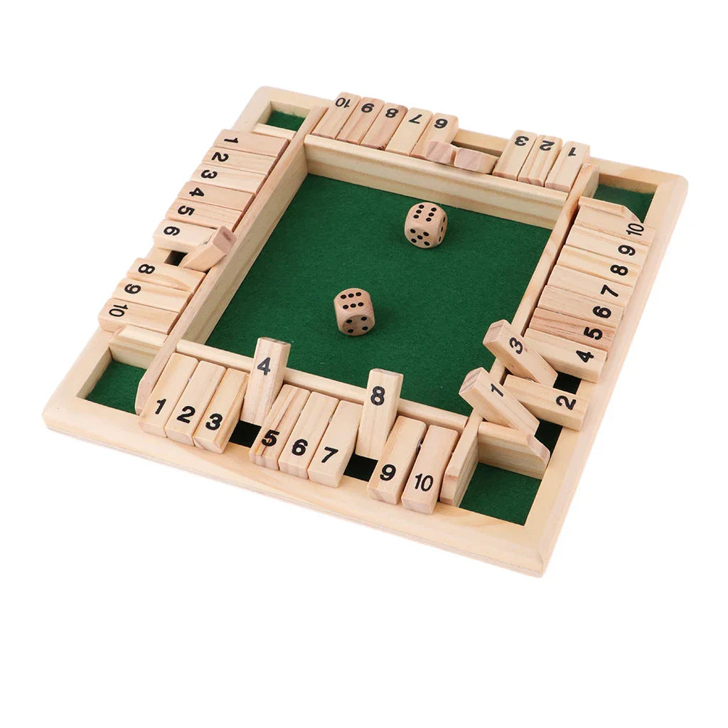 4-Player Shut the Box Game – Solid Wood Board with Felt Lining