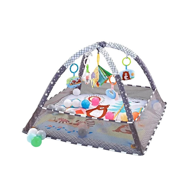 Baby Play Mat with Hanging Toys – Washable, Soft & Sensory-Friendly