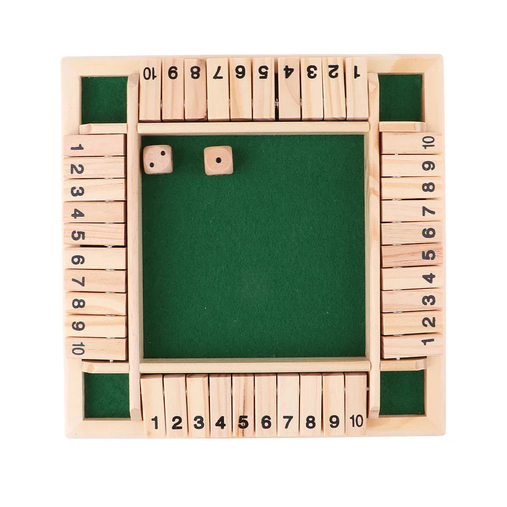 4-Player Shut the Box Game – Solid Wood Board with Felt Lining