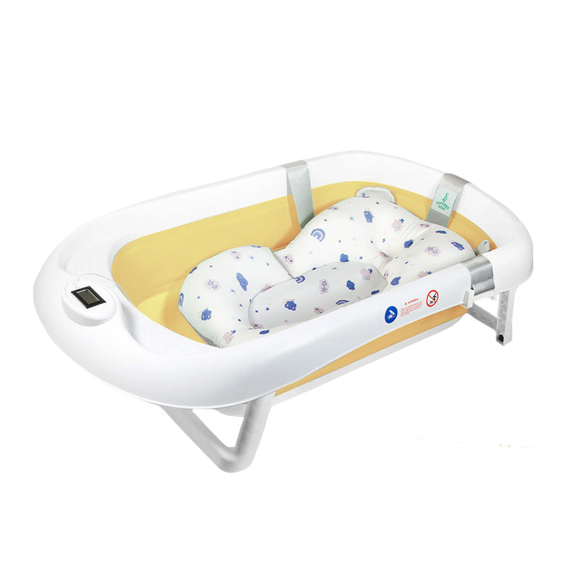 Foldable Baby Bathtub with Integrated Bath Cushion and Thermometer