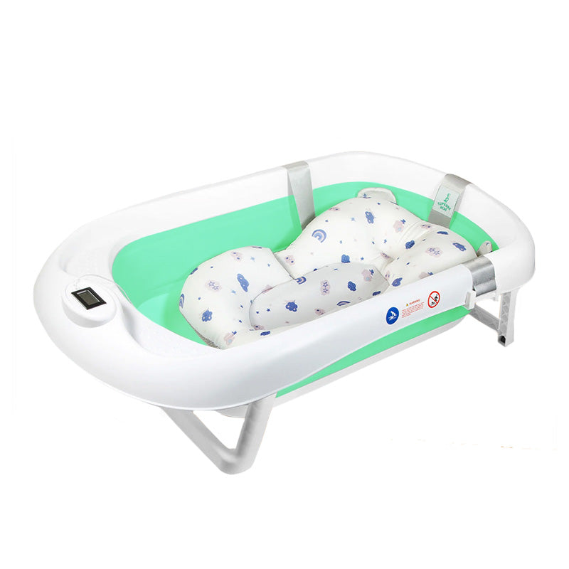 Foldable Baby Bathtub with Integrated Bath Cushion and Thermometer