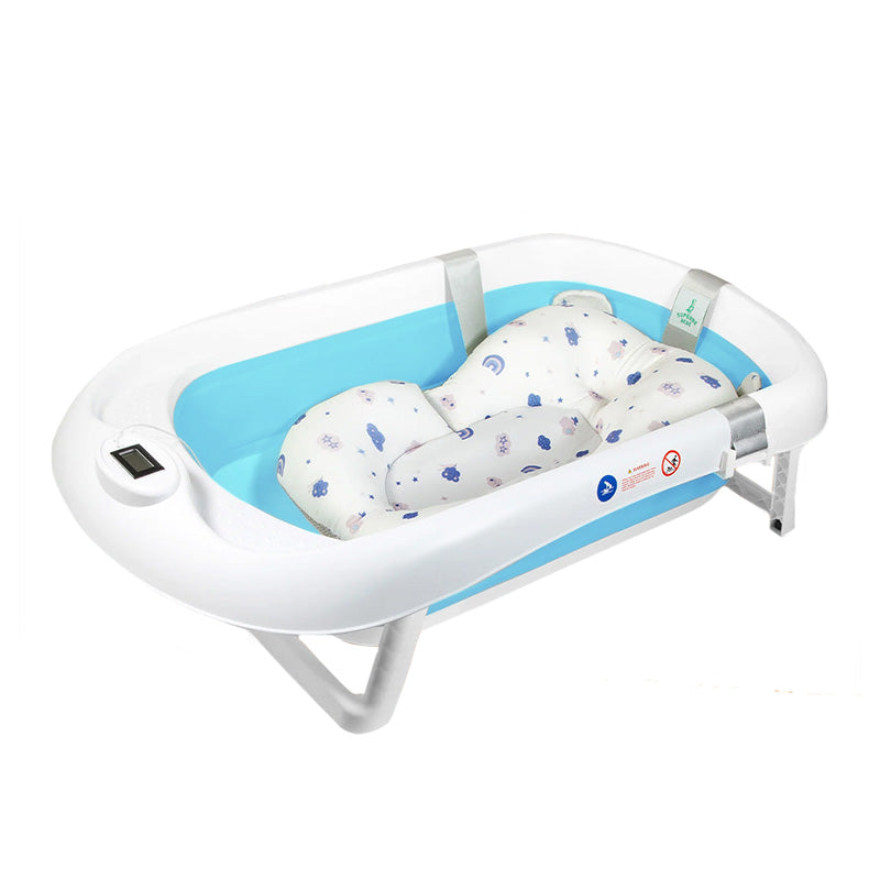 Foldable Baby Bathtub with Integrated Bath Cushion and Thermometer