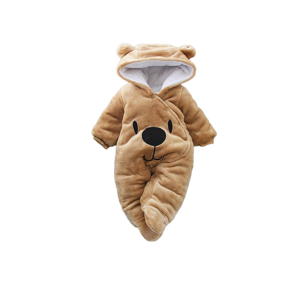 Baby Winter Hooded Romper, Plush, Warm, Button Closure