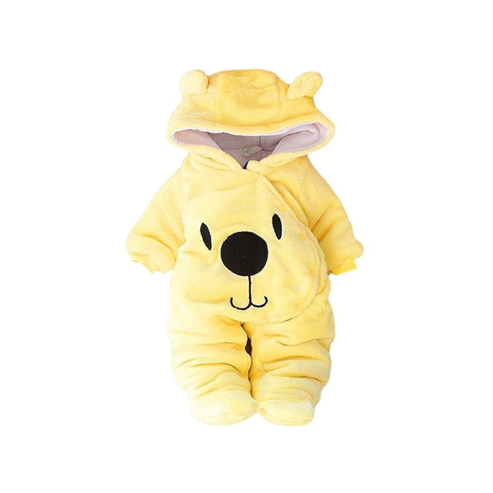 Baby Winter Hooded Romper, Plush, Warm, Button Closure