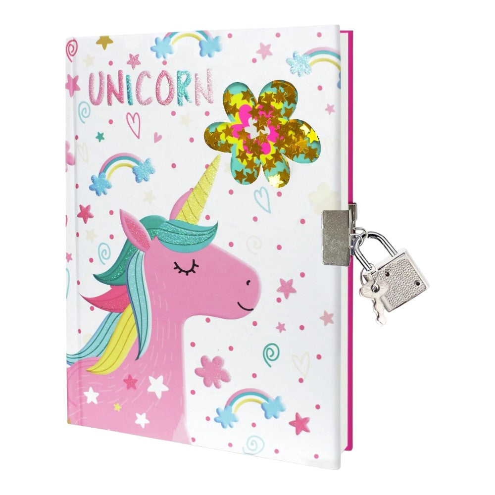 Locking Journal for Kids, Glitter Diary, Lined Notebook, 7x5 Inches