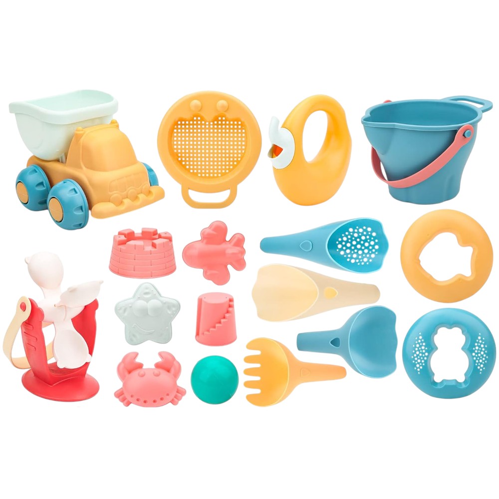 17-Piece Kids Beach Toy Includes Bucket, Sand Molds, and Tools