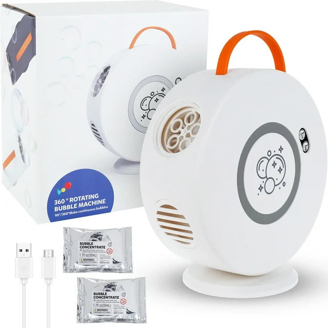 USB Rechargeable 360° Rotating Bubble Machine with Removable Tank
